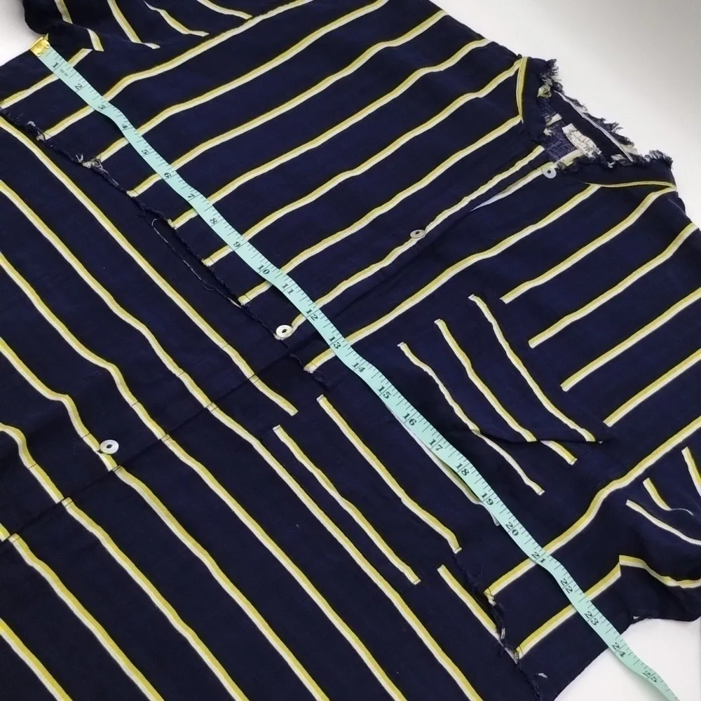 Free People Intimately Navy Yellow White Buttondown Short Sleeve Oversized Small